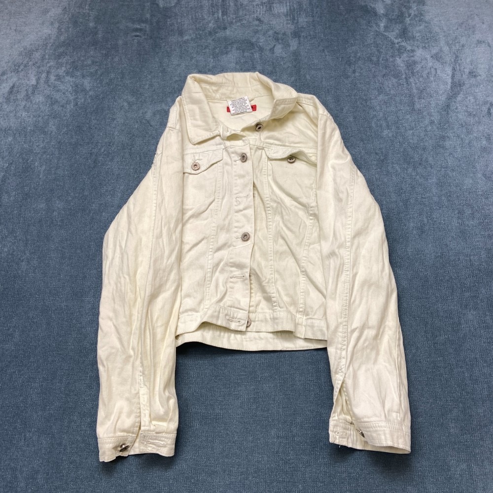 Santana Jeans Trucker Jacket Womens Large Beige Cotton Button Front Casual Wear